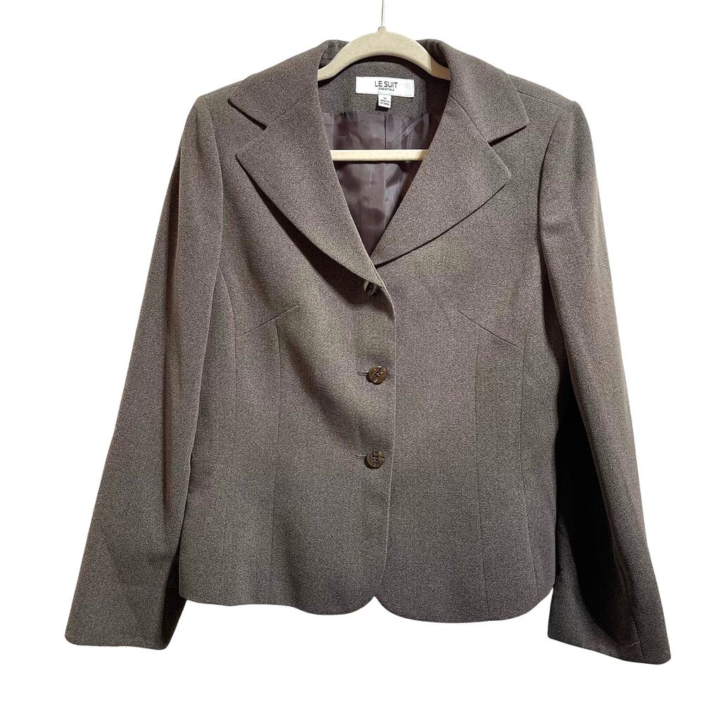 Le Suit Brown Suit Jacket Three Button Lined Blazer Women's Sz 10